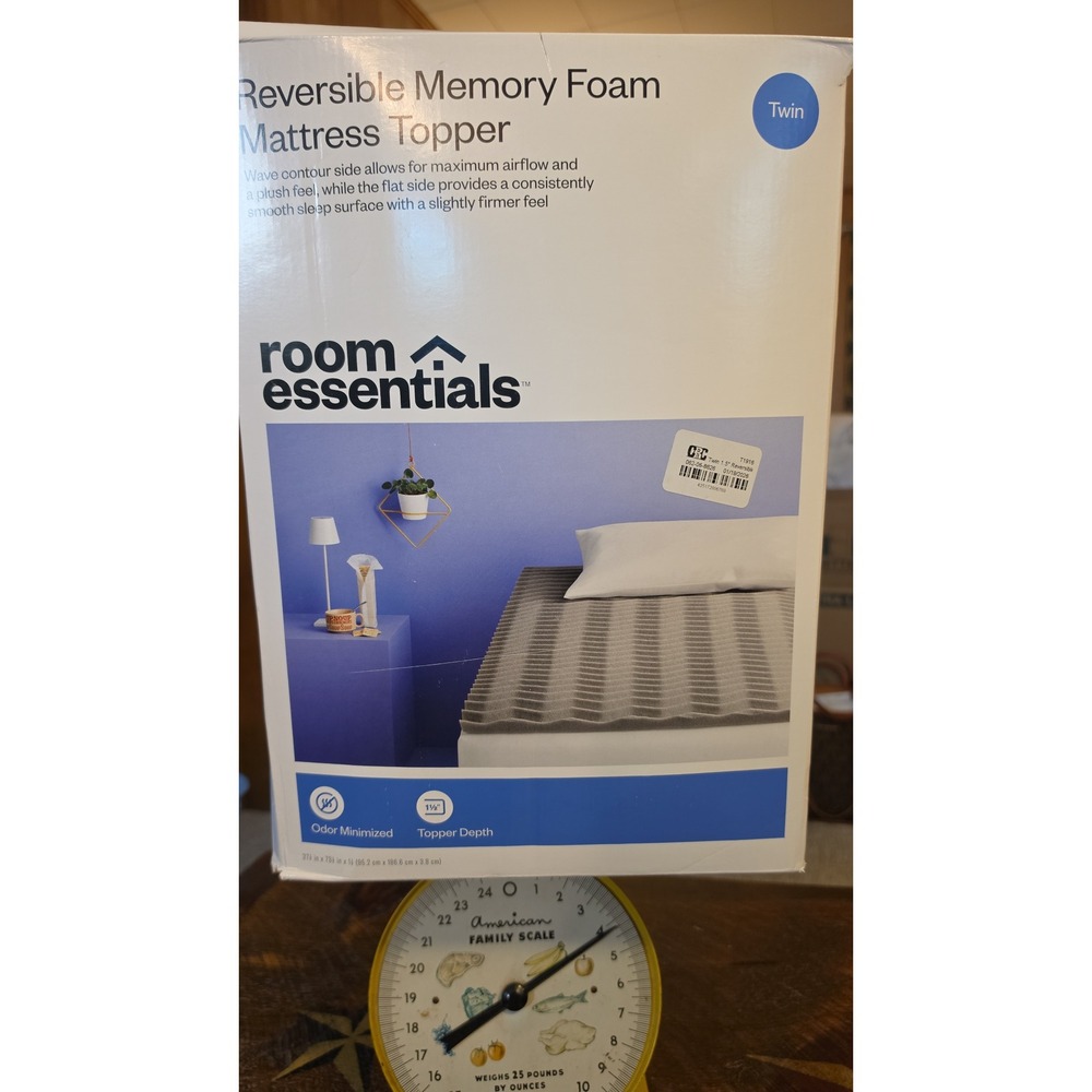 Room Essentials Twin Reversible Memory Foam Mattress Topper 1.5 Inch Gray Wave